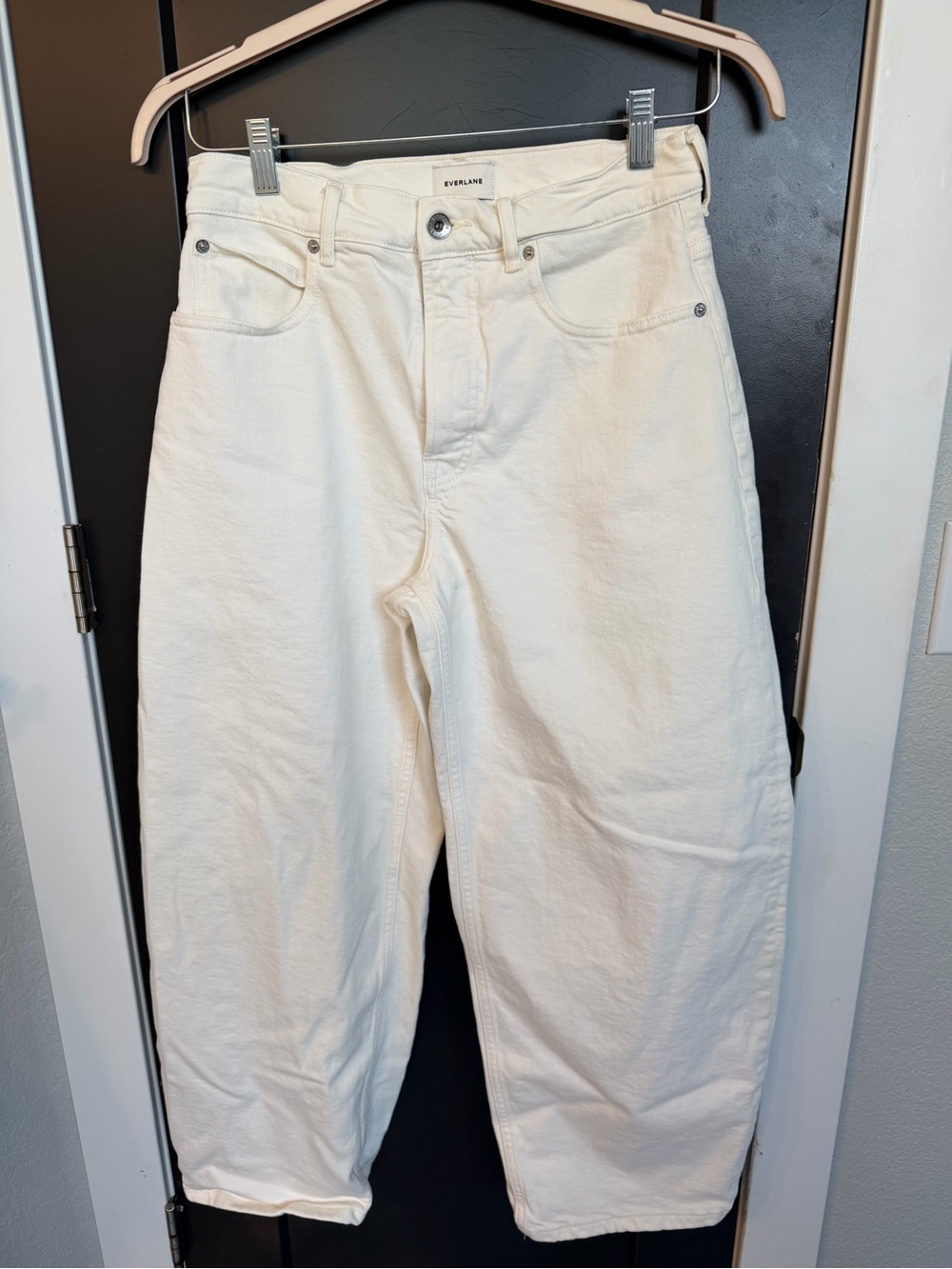 Everlane Womens White Barrel Jeans